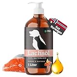 Lachsöl Hunde 1L in praktischer Flasche mit Pumpspender, Lachsöl Katze...