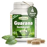 Guarana Kapseln, hochdosiert, 500mg - 120 Kapseln, vegan. Natürlicher...
