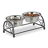 Relaxdays Hunde-Napfset mit Halterung, Napfständer Hunde & Welpen, 2...