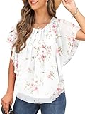 QIXING Chiffon Kurzarm Bluse Damen Sommor Top Damen Elegant...