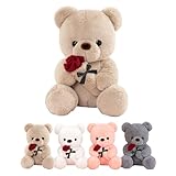 LIHIQIYA Braun Teddybär mit Rosen, 25cm Plüschtier mit Rose, Plüsch-Bär...