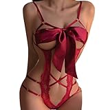 FLUTOY Damen Strapsen-Set aus Spitze Verführungsset mit Body & Negligee...