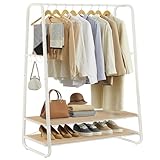 VASAGLE Kleiderständer, Garderobenständer, Garderobe, 2 Ablagen, 6 Haken...