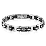 Flongo Herren-Kette Herrenarmband Kautschuk Männer Armreif, Edelstahl...