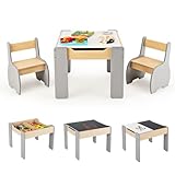 COSTWAY Kindertisch mit 2 Stühlen, 3 teilige Kindersitzgruppe aus Holz mit...