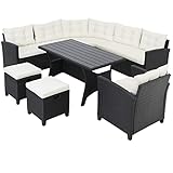 Casaria® Polyrattan Ecklounge Set WPC Esstisch Ecksofa Sessel 2 Hocker...