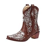 Xbemkste Stiefeletten Damen Cowboystiefel mit Absatz Vintage Westernstiefel...