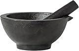JADE TEMPLE Mörser mit Stössel aus Gusseisen, schwarz, groß, 13 cm x 6,3...