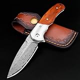 KOMWERO Damast Taschenmesser Klappmesser mit Gürtelclip, Scharf...