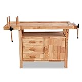 BAMATO Hobelbank WORK-1380 aus Massivholz | 4X Bankhaken je aus Holz &...