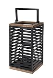 Metall Laterne schwarz mit Kerzenglas - 28 cm - Windlicht eckig mit Holz...