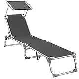 SONGMICS Sonnenliege mit Dach, Liegestuhl, Gartenliege, Aluminium,...