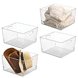 mDesign 4er-Set Aufbewahrungsbox aus Kunststoff – Regalbox mit Griffen...