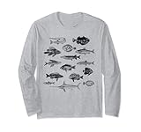 Schwarzes Meeres- und Süßwasserfisch-Collage-Muster Langarmshirt