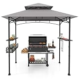 COSTWAY Grillpavillon mit Doppeldach, Seitenregalen, Metallkorb, Haken und...