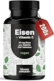 Eisentabletten mit Vitamin C – 200 Tabletten – 40 mg Eisen Hochdosiert...