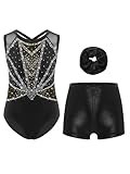 Xnihocha 3Pcs Mädchen Turnanzug Glitzer Gymnastikanzug Ärmellos...