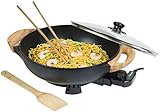 Bestron AEW100AS Elektrischer Wok mit Bambusgriffen, XL-Wokpfanne mit...