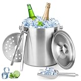 NVIYAM 2L Edelstahl Eiskübel mit Doppelwandiger-Design,Eiswürfelbehälter...