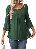 LEKOPUR Bluse Damen Sommer 3/4 Arm Elegant Glitzer Oberteile Festliche...