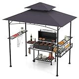 HOMASIS Grillpavillon mit Seitenablage, Pavillon mit Doppeldach, 2 Tischen,...