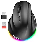 MEETION Linkshänder-Maus, Ergonomisch, Kabellos, Vertikal, RGB für...