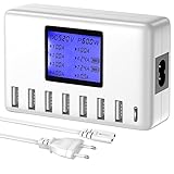 USB Ladegerät, 60W 8 Ports USB Ladestation 12A USB C Ladegerät mit LCD...