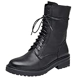 rismart Damen Biker Boots Mid-Calf Leder Stiefeletten mit Reißverschluss...