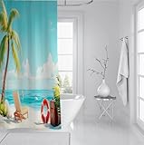SHUODAOCO Strandurlaubsszene 240Bx200Lcm Duschvorhänge Set Palmen...