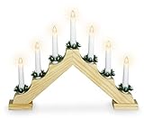 Holz Schwibbogen 39 cm mit 7 LED Kerzen und Timer - Natur - Weihnachtsdeko...