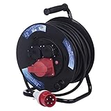 EMOS - CEE-Kabeltrommel 25m - 3 Steckdosen (1 CEE, 2 Schuko) - wasserdicht...