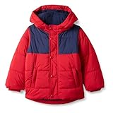 Amazon Essentials Jungen Schwere Pufferjacke mit Kapuze, Marineblau Rot...