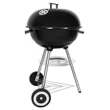 SunJas Holzkohlegrill, tragbar, rund, Deckel, Doppelräder, Grill auf...