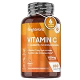 Vitamin C 1000mg - Für Immunsystem & Energie - 180 vegane Tabletten für 6...