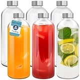 HEFTMAN Glasflaschen mit Deckel, leere Glaswasserflasche, 1 Liter,...