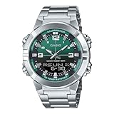 Casio AMW870DA-3AV Herren-Armbanduhr aus Edelstahl, grünes Zifferblatt,...