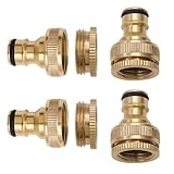 4 Stück Messing Schlauchanschluss 1/2 Zoll und 3/4 Zoll 2-in-1 Anschluss...