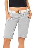 FRESH MADE Damen Bermuda-Shorts in Pastellfarben mit Gürtel Light-Grey L