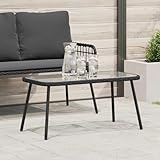 Qnhdfrt Rechteckiger Couchtisch Schwarz mit Glasplatte 90x45x42 cm Poly...
