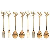 Scalewbin Geschirr Gold Blatt - Kaffee, 8Er Pack (4, 4 Gabeln) Kleiner...