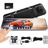 4K Spiegel Dashcam mit Rückfahrkamera, 10'' FHD IPS Touchscreen Dual Dash...
