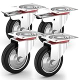 PRIOstahl Schwerlastrollen Set 4 x 125mm Transportrollen mit Bremse bis...