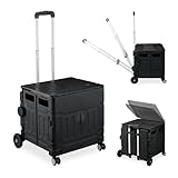 Relaxdays Einkaufstrolley, klappbar, Einkaufskorb mit Rollen, Deckel &...