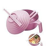 Ramen-Nudelschale, Salatschüssel mit Stäbchen, Löffel und Gabel |...