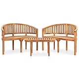 vidaXL Teak Massiv Gartenmöbel 3-TLG. Bananenbank Gartenset Bank Banana...