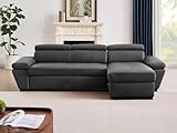 Vente-unique-Ecksofa Leder mit Schlaffunktion - Ecke Rechts - Anthrazit -...