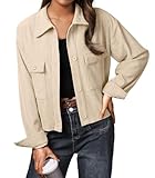 IWOLLENCE Cordjacke Damen Hemdjacke Cordhemd Kurzjacke Langarm Revers...