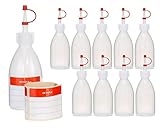 10 Plastikflaschen 100 ml aus LDPE, natur, G18, Tropfverschluss, rotes...