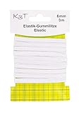 K3T Elastik Gummilitze/Gummiband, 6mm x 3m, Farbe weiß, Art.Nr. 81083-K3T