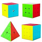 Coolzon Speed Zauberwürfel Set, 4 Packung Aufkleberlos Magic Cube Set 2x2...
